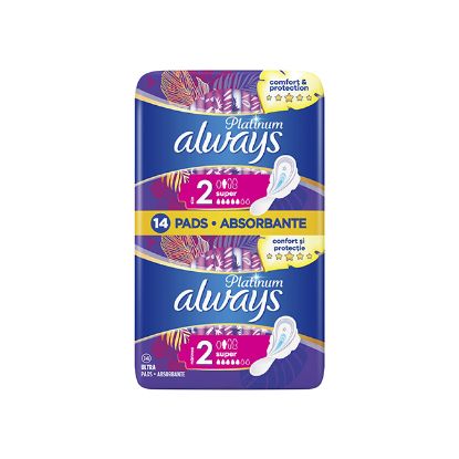 Εικόνα της ALWAYS ULTRA PLATINUM LONG VP 1X14  Always Duo Pack Platinum Ultra Super Plus Size 2 Σερβιέτες με Φτερά, 14τεμ