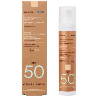 Εικόνα της KORRES RED GRAPE TINTED SUNSCREEN FACE CREAM SPF50 50ML- Αντηλιακή Κρέμα Κόκκινο Σταφύλι Προσώπου με Χρώμα, 50ml