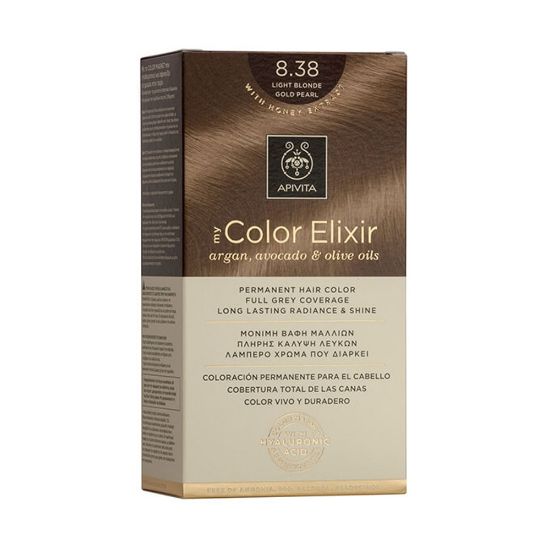 Εικόνα της APIVITA MY COLOR ELIXIR KIT ΜΟΝΙΜΗ ΒΑΦΗ ΜΑΛΛΙΩΝ 8.38 ΞΑΝΘΟ ΑΝΟΙΧΤΟ ΜΕΛΙ ΠΕΡΛΕ.