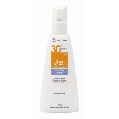 Εικόνα της FREZYDERM SUNSCREEN ANTISEB SPF30 150ML  ΓΑΛΑΚΤΩΜΑ ΣΕ ΣΠΡΕΥ ΓΙΑ ΠΡΟΣΩΠΟ ΚΑΙ ΣΩΜΑ ΛΙΠΑΡΗ ΕΠΙΔΕΡΜΙΔΑ ΜΕ ΤΑΣΗ ΑΚΜΗΣ 150ML