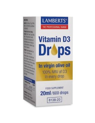 Εικόνα της LAMBERTS VITAMIN D3 DROPS ΣΥΜΠΛΗΡΩΜΑ ΔΙΑΤΡΟΦΗΣ ΒΙΤΑΜΙΝΗΣ D3 20ML / 600 DROPS.