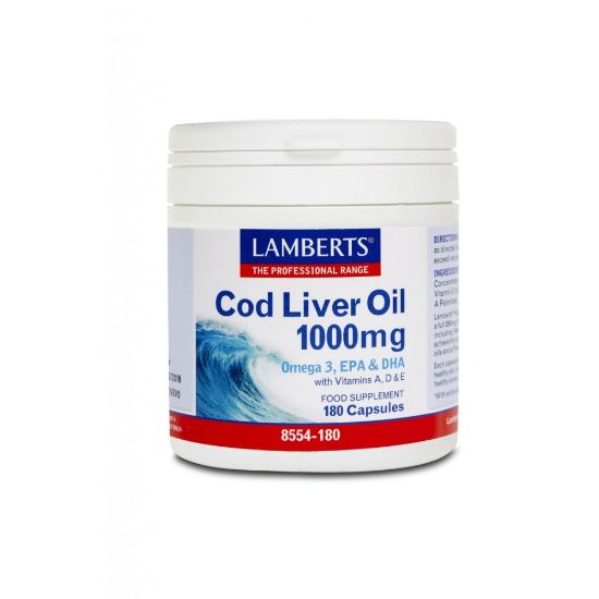 Εικόνα της LAMBERTS COD LIVER OIL 1000MG ΜΟΥΡΟΥΝΕΛΑΙΟ ΜΕ ΩΜΕΓΑ 3 ΓΙΑ ΤΗ ΔΙΑΤΗΡΗΣΗ ΤΗΣ ΚΑΛΗΣ ΥΓΕΙΑΣ ΤΗΣ ΚΑΡΔΙΑΣ, 180CAPS.