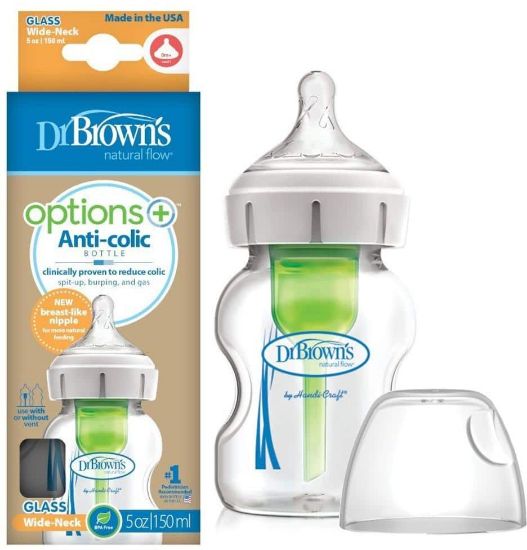 Εικόνα της DR. BROWN'S OPTIONS + ANTI-COLIC WB 51700, ΓΥΑΛΙΝΟ ΜΠΙΜΠΕΡΟ ΜΑ ΦΑΡΔΥ ΛΑΙΜΟ ΜΕ ΘΗΛΗ ΣΙΛΙΚΟΝΗΣ, 150ML.