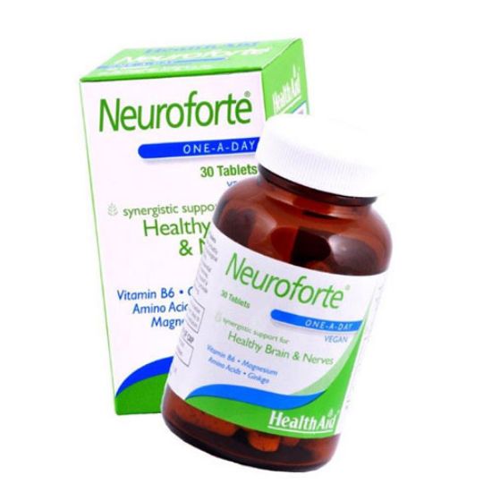 Εικόνα της HEALTH AID NEUROFORTE, 30 ΤΑΜΠΛΕΤΕΣ.    HEALTH AID Neuroforte Συμπλήρωμα Διατροφής με Βιταμίνες, Αμινοξέα, Μαγνήσιο & Τζίνγκο Μπιλόμπα για τη Φυσιολογική Λειτουργία του Νευρικού Συστήματος 30 Ταμπλέτες