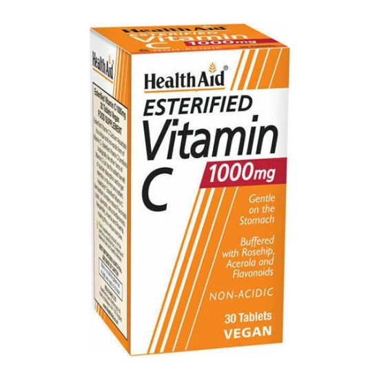 Εικόνα της HEALTH AID ESTERIFIED VITAMIN C 1000MG. Συμπλήρωμα Διατροφής με Εστέρα Βιταμίνης C 100mg, Αγριοτριανταφυλλιά, Ασερόλα & Βιοφλαβονοειδή για Γερό Ανοσοποιητικό Σύστημα 30 Ταμπλέτες.