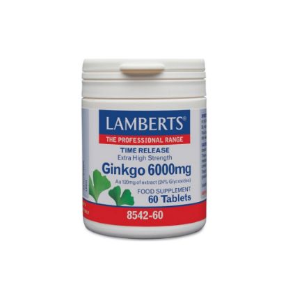 Εικόνα της LAMBERTS GINKGO 6000MG 60TABS  Lamberts Ginkgo 6000mg Συμπλήρωμα Διατροφής για Καλή Μνήμη & Κυκλοφορία του Αίματος στα Άκρα, 60tabs