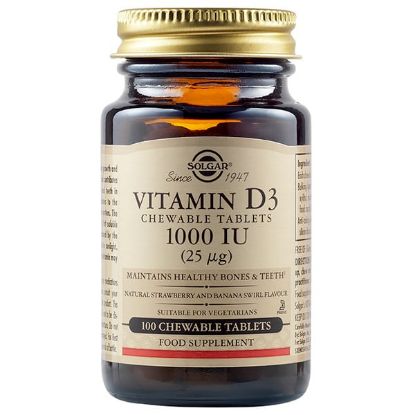 Εικόνα της SOLGAR VITAMIN D3 1000IU (25MG) ΣΥΜΠΛΗΡΩΜΑ ΔΙΑΤΡΟΦΗΣ ΜΑΣΩΜΕΝΗΣ ΒΙΤΑΜΙΝΗΣ D3 ΜΕ ΓΕΥΣΗ ΜΠΑΝΑΝΑ - ΦΡΑΟΥΛΑ ΜΕ ΠΟΛΛΑΠΛΑ ΟΦΕΛΗ ΓΙΑ ΤΟΝ ΟΡΓΑΝΙΣΜΟ, ΙΔΑΝΙΚΟ ΓΙΑ ΤΗΝ ΥΓΕΙΑ ΤΩΝ ΟΣΤΩΝ & ΤΩΝ ΑΡΘΡΩΣΕΩΝ, 100 CHEW.TABS.