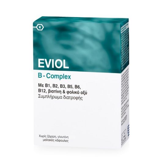 Εικόνα της EVIOL B COMPLEX  60 CAPS  Eviol B-Complex Συμπλήρωμα Συμπλέγματος Βιταμίνης B για τη Φυσιολογική Λειτουργία του Νευρικού Συστήματος, 60 caps