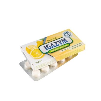 Εικόνα της IGAZYM ORIGINAL LEMON 20TABS 16G  Igazym Original Παστίλιες που Μαλακώνουν το Λαιμό με Άρωμα Λεμόνι 20τμχ