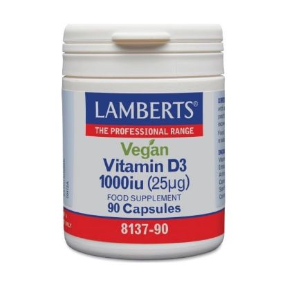 Εικόνα της LAMBERTS VEGAN VITAMIN D3 1000IU 90CAPS    Lamberts Vegan Vitamin D3 1000IU 25mg Συμπλήρωμα Διατροφής για το Ανοσοποιητικό, 90caps