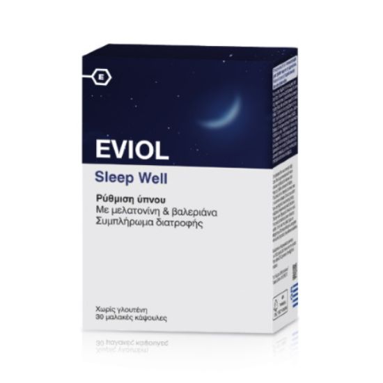 Εικόνα της EVIOL SLEEP WELL 30CAPS  Eviol Sleep Well Φόρμουλα με βαλεριάνα & μελατονίνη για την αντιμετώπιση της Αϋπνίας, 30caps