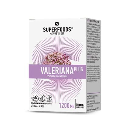 Εικόνα της SUPERFOODS VALERIANA PLUS 1200MG 50CAPS -Συμπλήρωμα Διατροφής κατά του Άγχους, της Υπερέντασης & της Αυπνίας, 50 caps