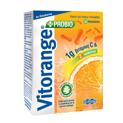 Εικόνα της VITORANGE PROBIO 20 STICKS   UNI-PHARMA Vitorange Probio Plus Συμπλήρωμα Διατροφής με Βιταμίνη C 1gr & 2 Στελέχη Προβιοτικών για την Καλή Υγεία του Ανοσοποιητικού & Πεπτικού Συστήματος με Γεύση Μανταρίνι 20 Sticks