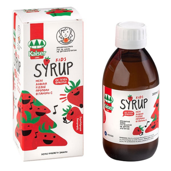 Εικόνα της KAISER SYRUP KIDS ΦΡΑΟΥΛΑ 200ML   Kaiser Kids Syrup Παιδικό Φυτικό Σιρόπι για τον Πονόλαιμο - Γεύση Φράουλα, 200ml