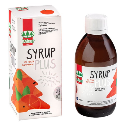 Εικόνα της KAISER PLUS SYRUP ΜΕ ΓΕΥΣΗ ΠΟΡΤΟΚΑΛΙ 200ML   Kaiser Syrup Plus Σιρόπι για τον Ερεθισμένο Λαιμό με Αιθέρια Έλαια, Φυσικά Εκχυλίσματα & Μέλι - Γεύση Πορτοκάλι, 200ml