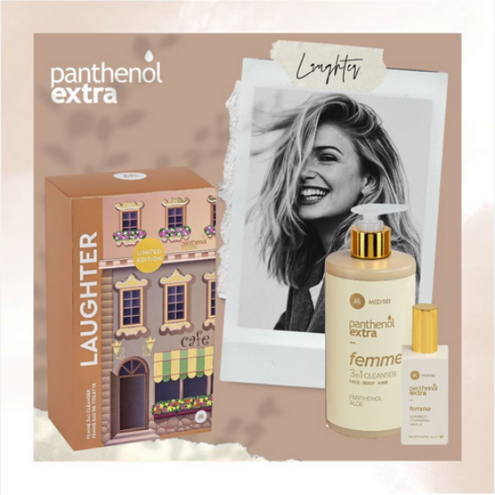 Εικόνα της PANTHENOL EXTRA PROMO LAUGHTER FEMME 3IN1 CLEANSER 500ML + EAU DE TOILETTE 50ML