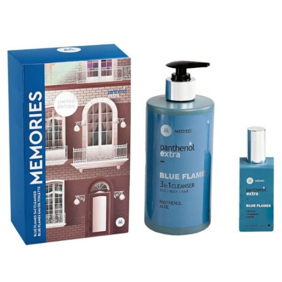 Εικόνα της PANTHENOL EXTRA PROMO MEMORIES BLUE FLAMES 3IN1 CLEANSER 500ML + EAU DE TOILETTE 50ML