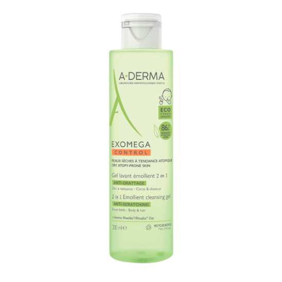 Εικόνα της A-DERMA EXOMEGA CONTROL  GEL LAVANT 2IN 1 200ML Ενυδατικό Τζελ Καθαρισμού 2 σε 1 για Ατοπικό / Ξηρό Δέρμα για Σώμα & Μαλλιά, 200ML