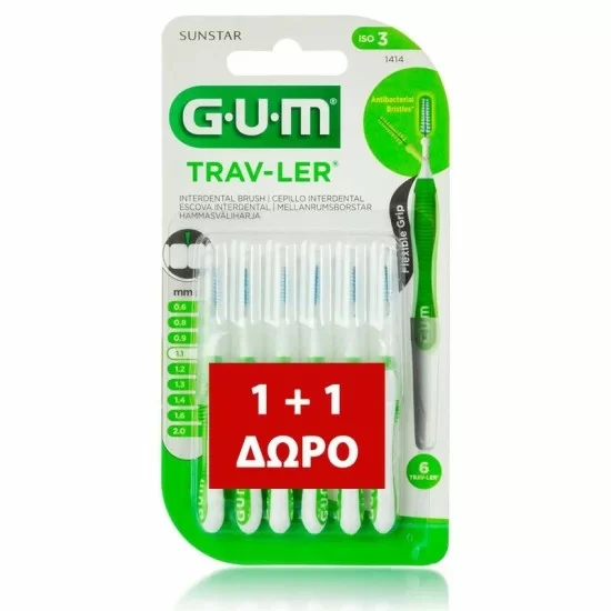 Εικόνα της GUM 1414 TRAV-LER ΜΕΣΟΔΟΝΤΙΑ ΒΟΥΡΤΣΑΚΙΑ 1.1MM ΣΕ ΠΡΑΣΙΝΟ ΧΡΩΜΑ 2Χ6 ΤΕΜΑΧΙΑ 1+1 ΔΩΡΟ.