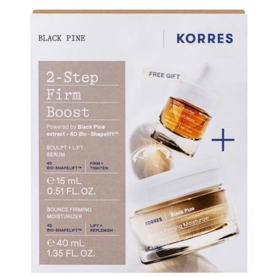 Εικόνα της KORRES BLACK PINE 2-STEP FIRM BOOST PROMO ΜΕ BOUNCE FIRMING MOISTURIZER ΚΡΕΜΑ ΗΜΕΡΑΣ ΠΡΟΣΩΠΟΥ ΜΕ ΜΑΥΡΗ ΠΕΥΚΗ, 40ML & ΔΩΡΟ SCULPT & LIFT SERUM ΟΡΟΣ ΠΡΟΣΩΠΟΥ ΓΙΑ ΣΥΣΦΙΞΗ, 15ML