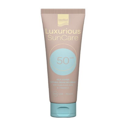 Εικόνα της INTERMED LUXURIOUS SUNCARE SILK COVER NATURAL BEIGE BB CREAM WITH HYALURONIC ACID SPF50 ΑΝΤΗΛΙΑΚΗ ΚΡΕΜΑ ΠΡΟΣΩΠΟΥ ΜΕ ΧΡΩΜΑ, 75ML