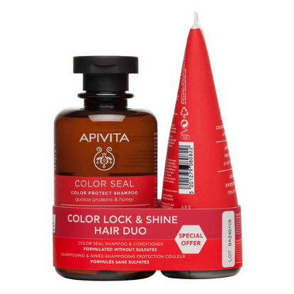 Εικόνα της APIVITA COLOR LOCK & SHINE HAIR DUO COLOR SEAL PROMO COLOR PROTECT SHAMPOO ΣΑΜΠΟΥΑΝ ΠΡΟΣΤΑΣΙΑΣ ΧΡΩΜΑΤΟΣ, 250ML & COLOR PROTECT CONDITIONER ΚΡΕΜΑ ΜΑΛΛΙΩΝ ΠΡΟΣΤΑΣΙΑΣ ΧΡΩΜΑΤΟΣ, 150ML